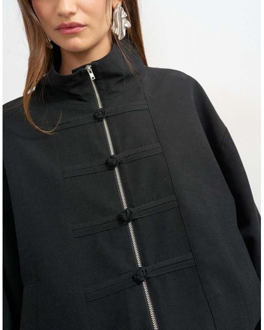TOPSHOP Black Bomber Mandarin Collar Jacket