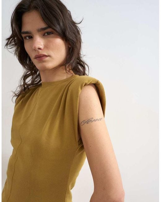 TOPSHOP Green Shoulder Pad Sleeveless Maxi Dress