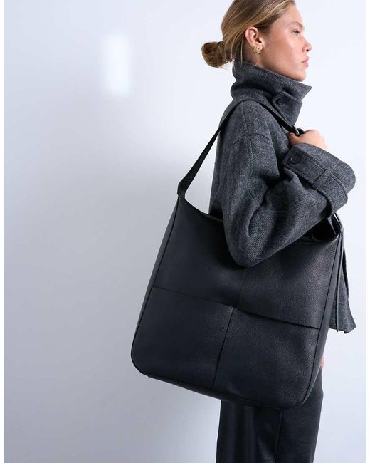 TOPSHOP Blue Teegan Premium Real Leather Oversize Weave Tote