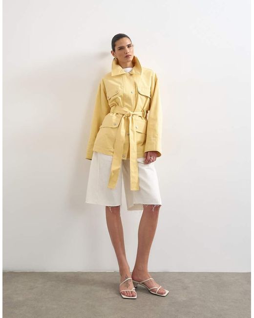 TOPSHOP Natural 4 Pocket Cotton Shacket With Quilted Lining