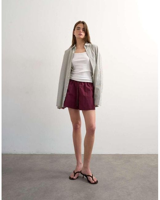 TOPSHOP Red Nylon Runner Short With Insert Ties-No Colour