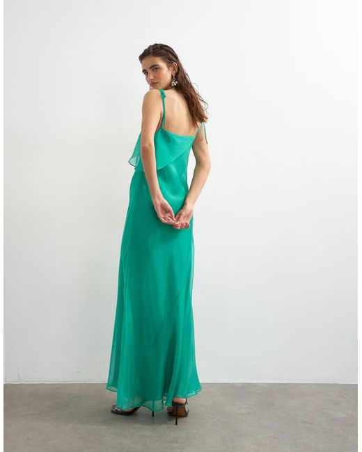 TOPSHOP Green Folded Bust Organza Maxi Dress