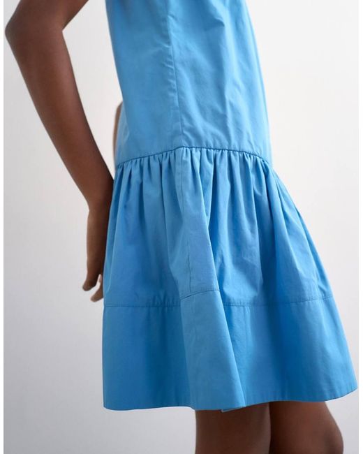 TOPSHOP Blue Poplin Dropped Waist Square Neck Mini Chuck On Sundress