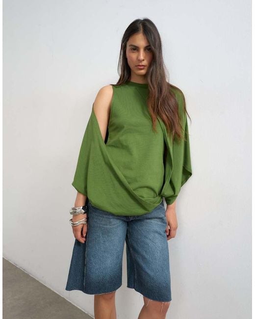 TOPSHOP Green Cape Draped Tee