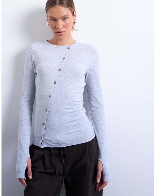 TOPSHOP White Asymmetric Button Through Long Sleeve Top