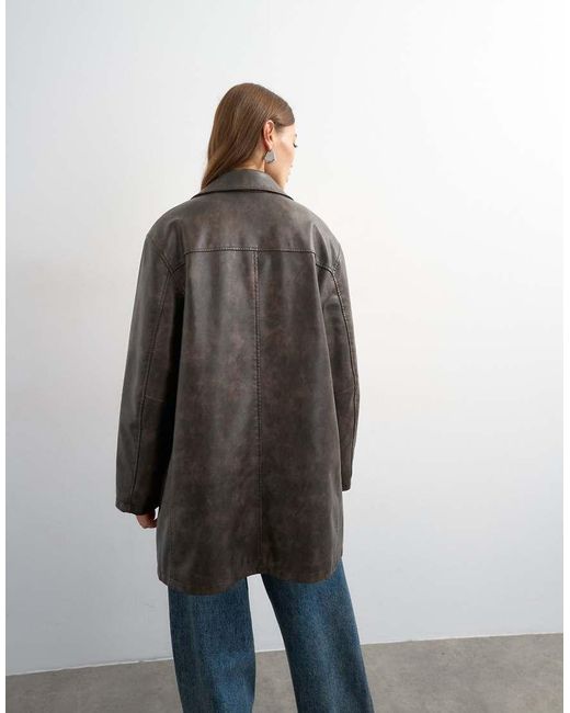 TOPSHOP Brown Faux Leather Mid Length Jacket