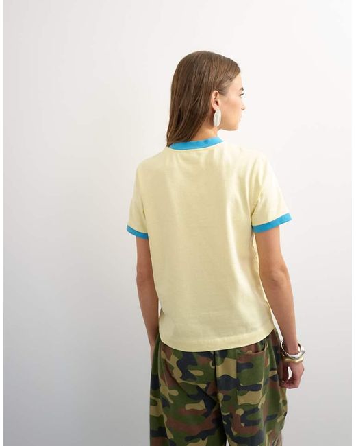 TOPSHOP Green Graphic Colour Block Cuff Tee
