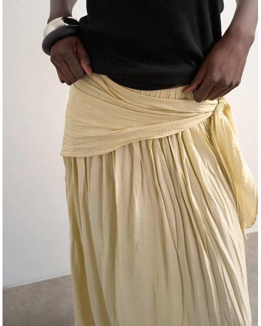 TOPSHOP Natural Sash Tie Crinkle Full Maxi Skirt