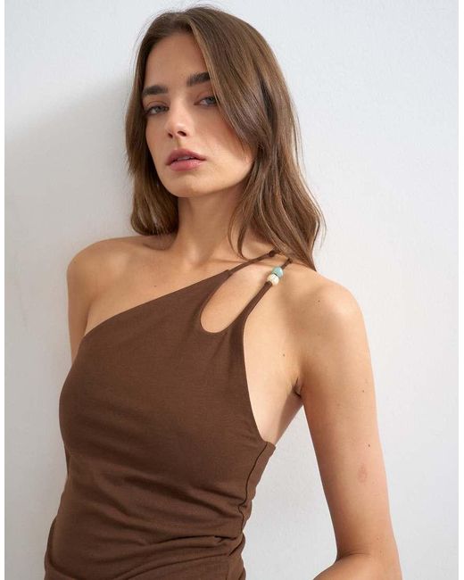 TOPSHOP Blue One Shoulder Beaded Strap Top