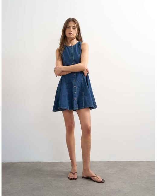 TOPSHOP Blue Denim Godet Seam Mini Dress