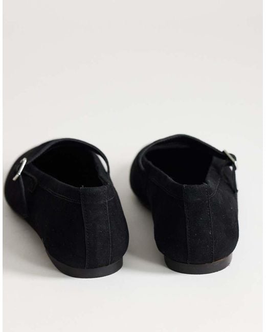 TOPSHOP Black Billy Real Suede Ballet Flat With Buckle
