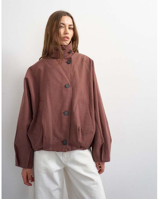 TOPSHOP Red Funnel Neck Bomber Jacket