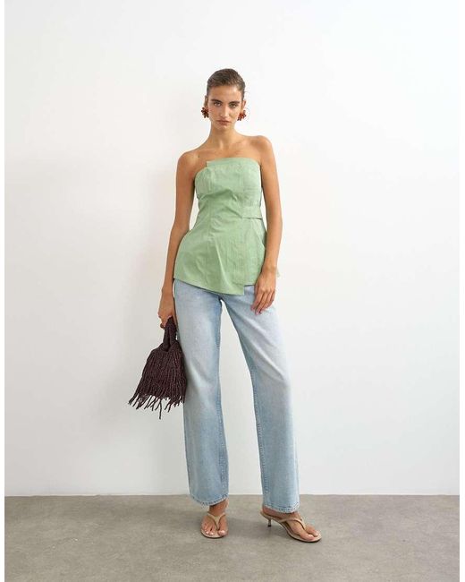 TOPSHOP Green Structured Asymmetric Bandeau Top