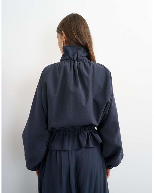 TOPSHOP Blue Co Ord Funnel Neck Jacket With Tie Waist