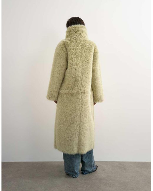TOPSHOP Green Faux Fur Funnel Neck Detachable Length Coat