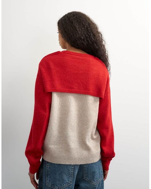 TOPSHOP Red Knitted Detachable Wrap Scarf Sweater