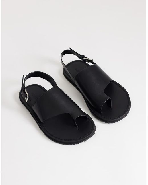 TOPSHOP Black Ella Leather Toe Loop Sandal