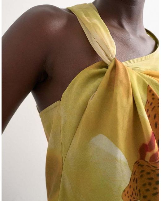 TOPSHOP Yellow Draped Knot Shoulder Detail Top