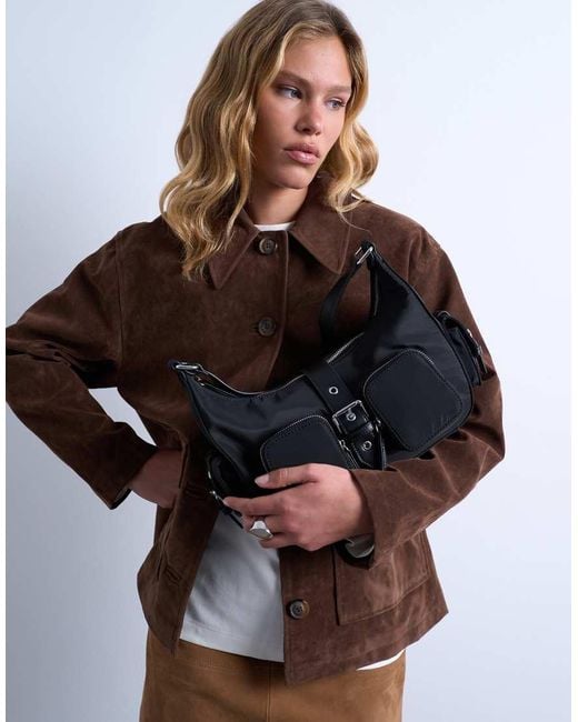 TOPSHOP Brown Sunrise Pocket Shoulder Nylon Bag