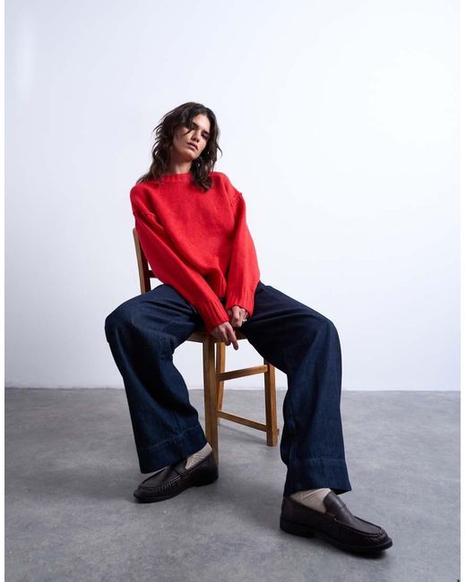TOPSHOP Red Knitted Clean Exposed Seam Jumper