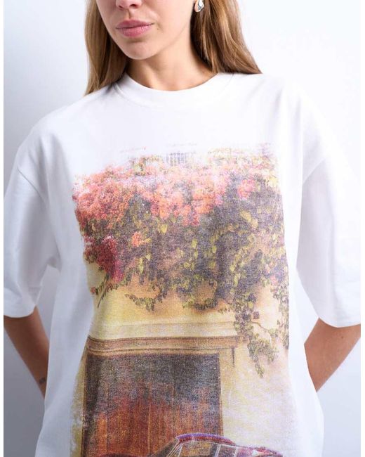 TOPSHOP White Graphic Oversized Retro Car Print Tee