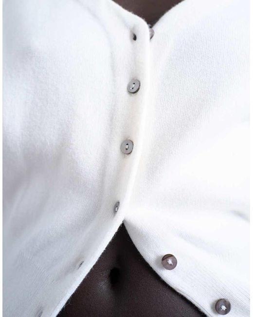 TOPSHOP White Knit V-neck Longline Compact Fitted Waist Cardigan