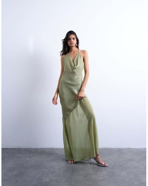 TOPSHOP Gray Occasion Mixed Fabric Cowl Neck Dress