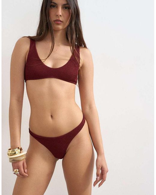 TOPSHOP Brown Tara Crinkle Thong Bikini Bottom