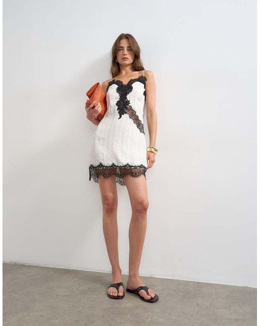TOPSHOP White Lace Insert Mini Slip Dress With Open Back Cowl
