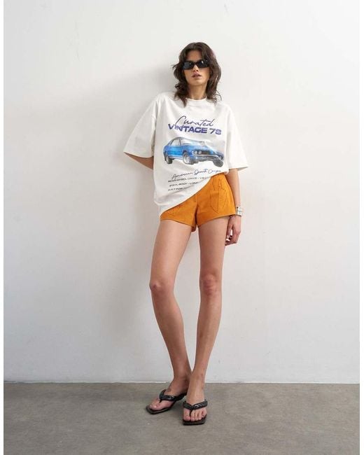 TOPSHOP White 'car' Graphic T-shirt