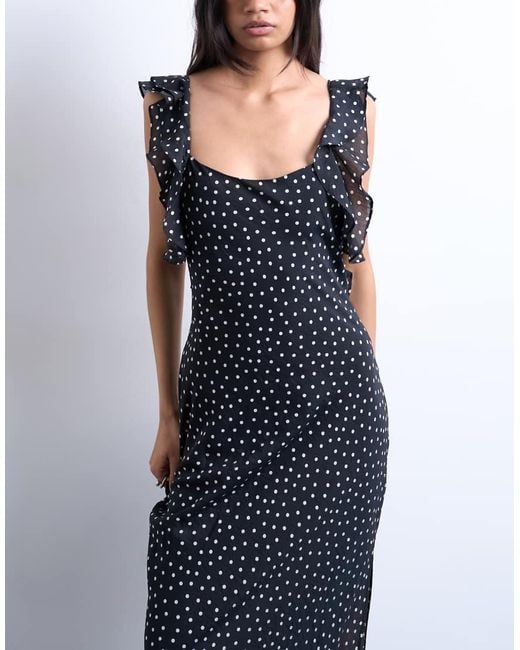 TOPSHOP White Ruffle Shoulder Slip Maxi Dress