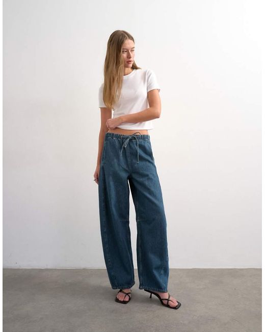 TOPSHOP Blue Pull On Barrel Jean