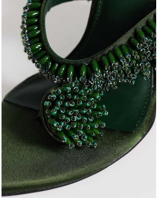 TOPSHOP Green Nico Wedge Mules With Embellishment