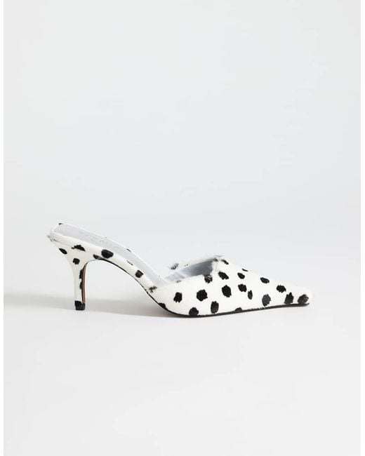 TOPSHOP White Alfie Real Hair On Leather Pointed Mid Heeled Court