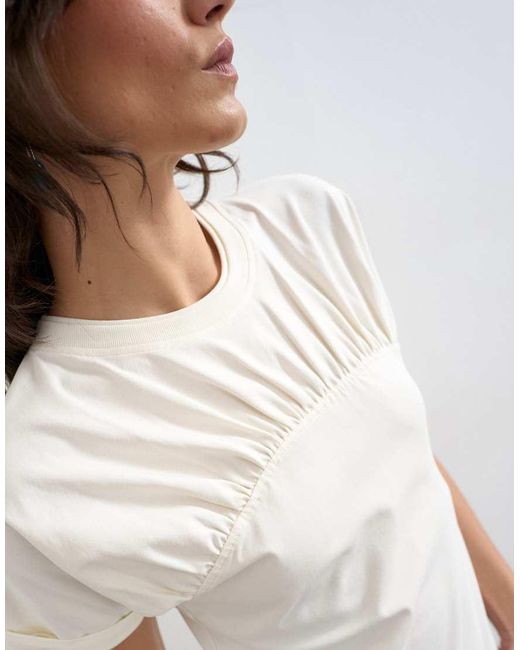 TOPSHOP White Gathered Yoke Cap Sleeve T-shirt