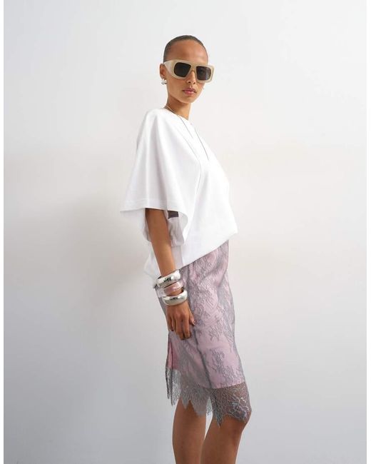 TOPSHOP White Lace Midi Skirt With Insert