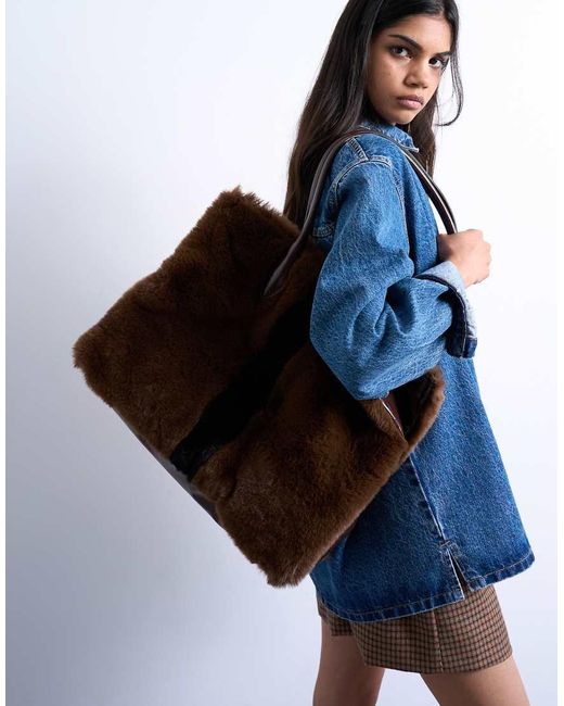 TOPSHOP Blue Teven Faux Fur Tote Bag