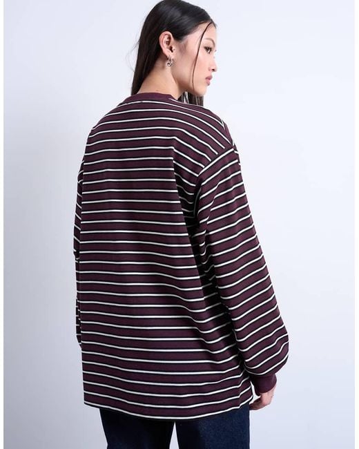 TOPSHOP Red Stripe Long Sleeve Slouchy Skater Tee
