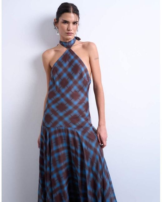 TOPSHOP Blue Volume Hem Dropped Waist Maxi Dress