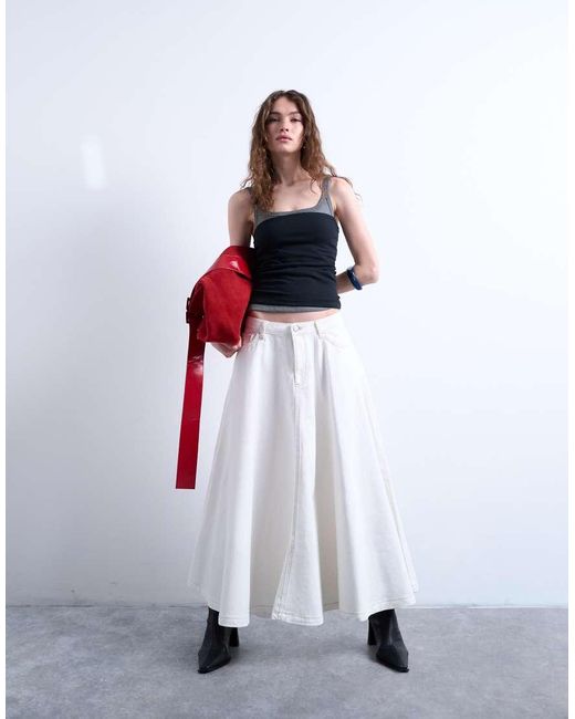 TOPSHOP White Denim Maxi Full Circle Skirt