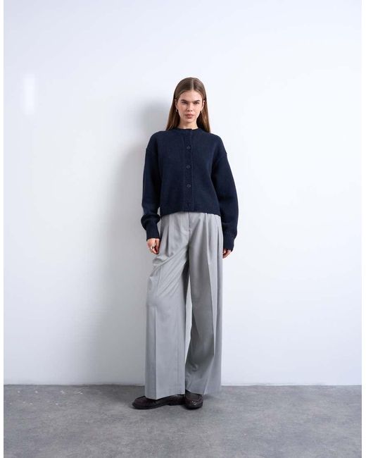 TOPSHOP Blue Knit Premium 100% Lambswool Cardigan