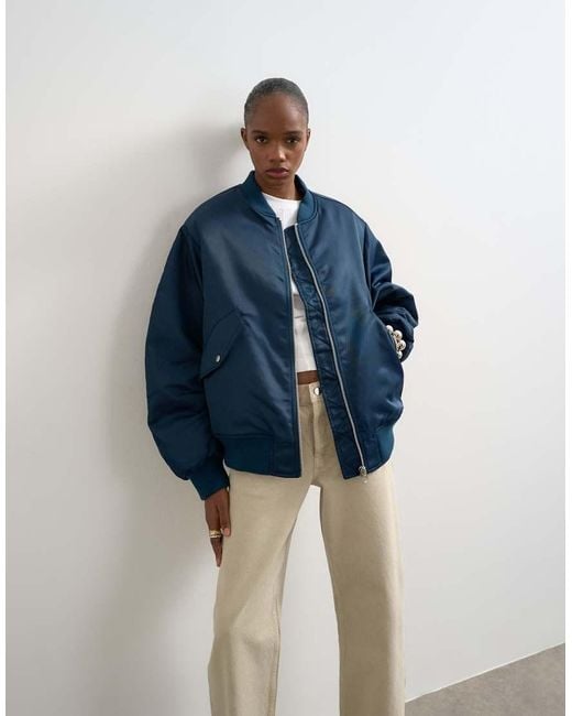 TOPSHOP Blue Bomber With Contrast Lining