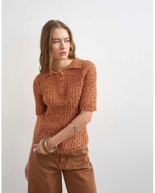 TOPSHOP Red Knitted Tape Yarn Polo