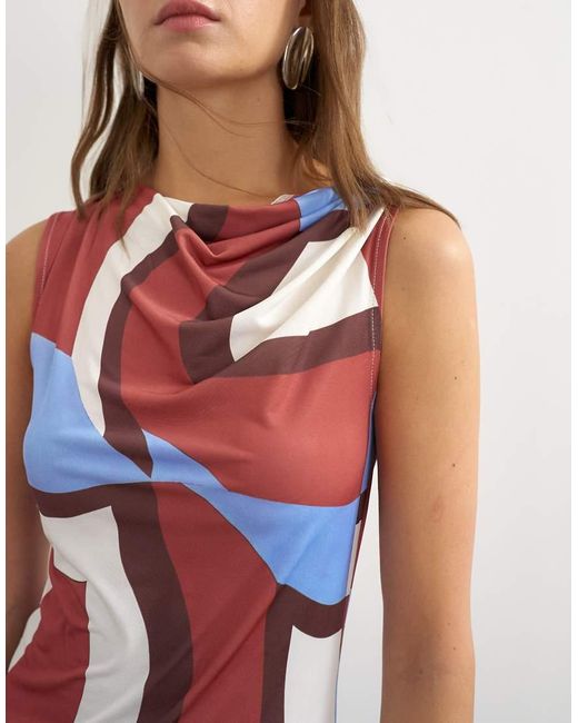 TOPSHOP Red Microfibre Abstract Knot Shoulder Tank