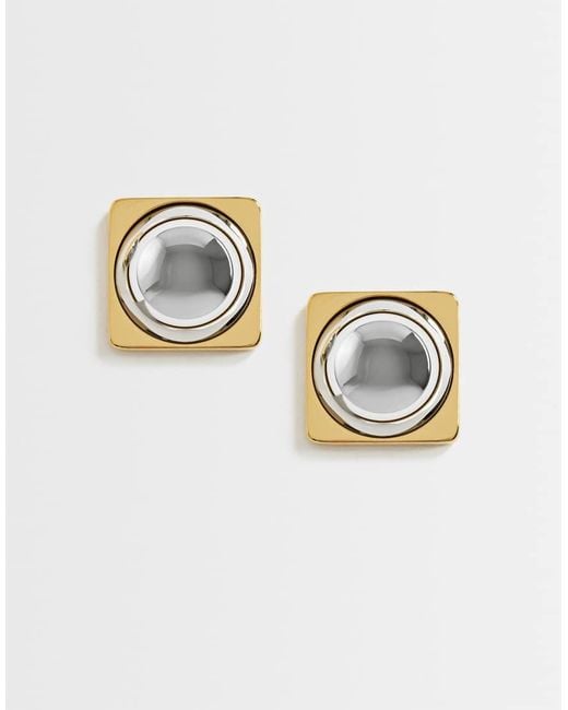 TOPSHOP Metallic Fifi Waterproof Stainless Steel Stud 2 Tone Earrings