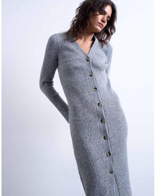 TOPSHOP Blue Knitted Cardigan Midi Dress