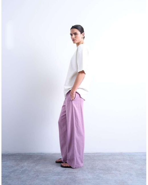 TOPSHOP Purple Linen Straight Leg Trouser With Deep Cuff