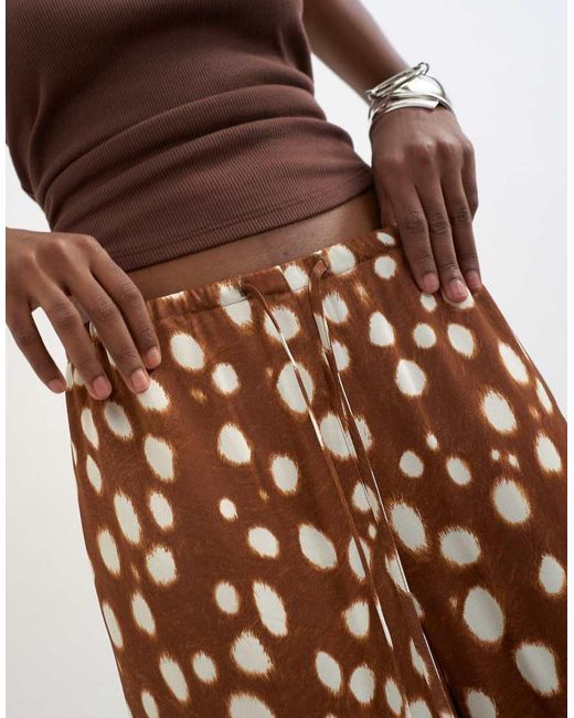 TOPSHOP Brown Satin Tie Waist Wide Leg Trouser