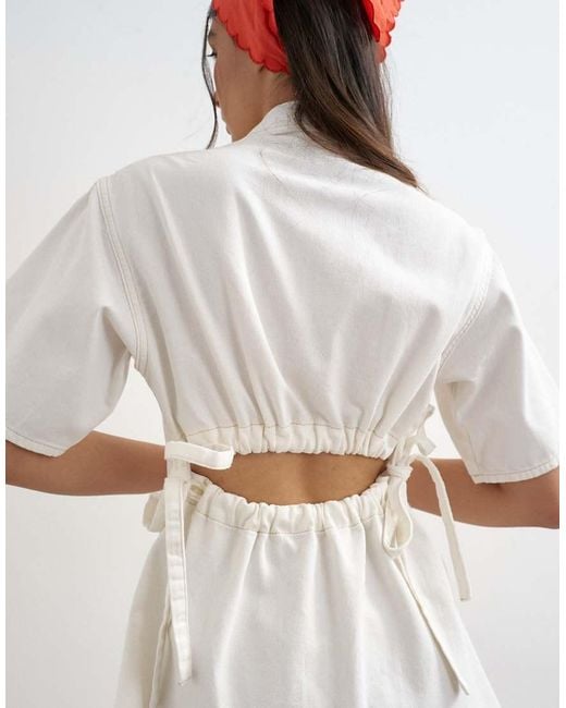 TOPSHOP Natural Denim Shirt Dress With Back Cut Out