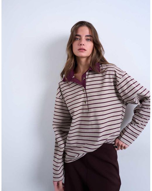 TOPSHOP Multicolor Stripe Rugby Long Sleeve Polo Top